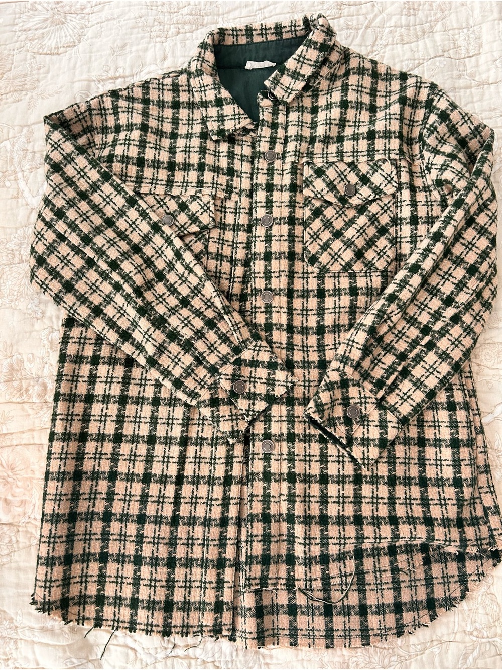 Kori Plaid Shacket in Beige and Dark Green